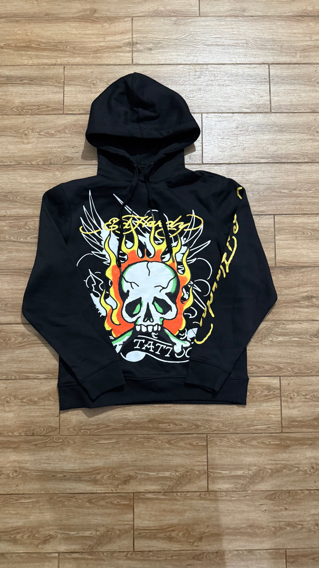 Ed Hardy Flame Skull Graphic Tattoo Black Hoodie