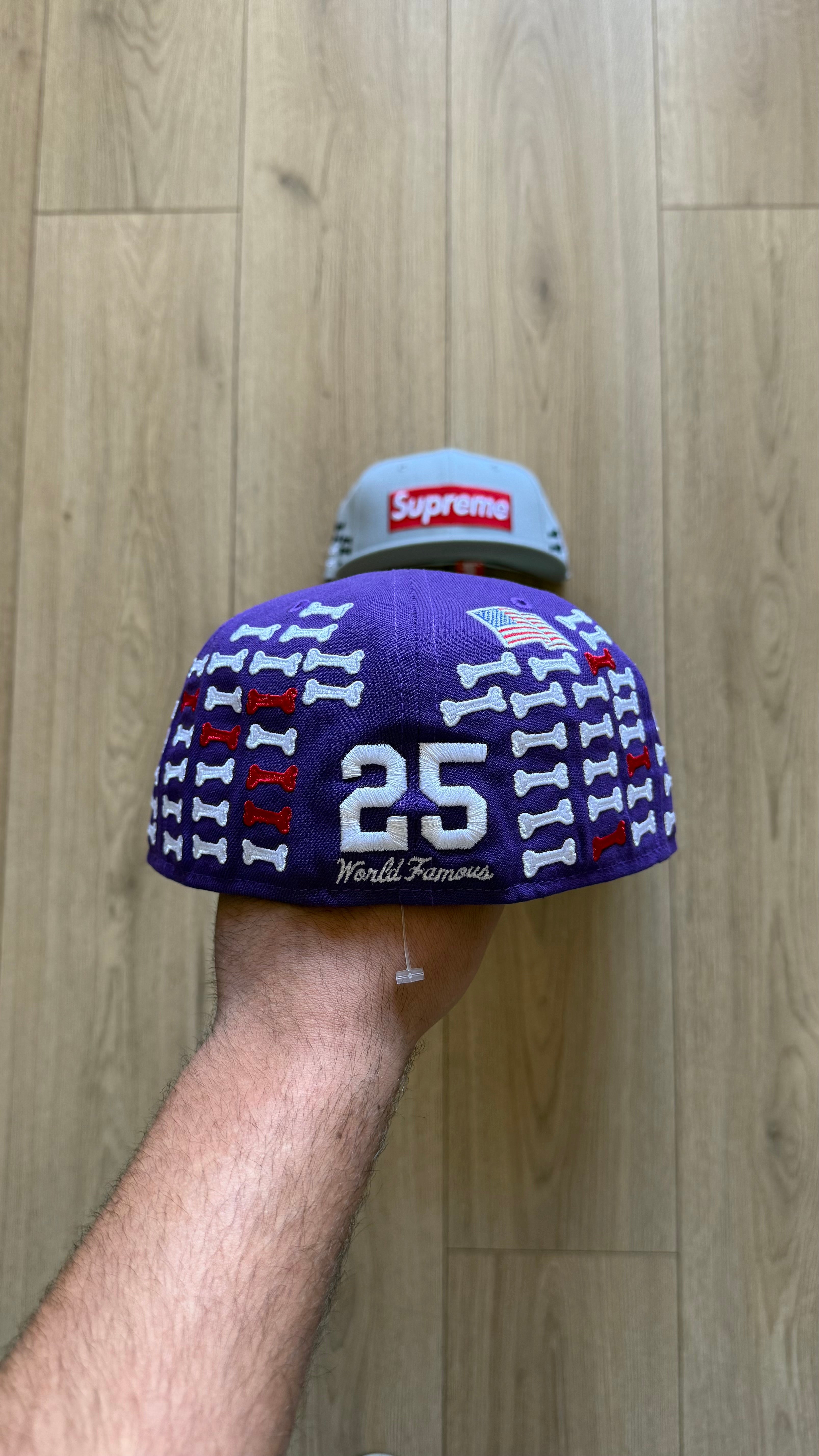 Supreme Bones Box Logo New Era 59Fifty Fitted Hat Purple