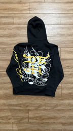 Ed Hardy Flame Skull Graphic Tattoo Black Hoodie