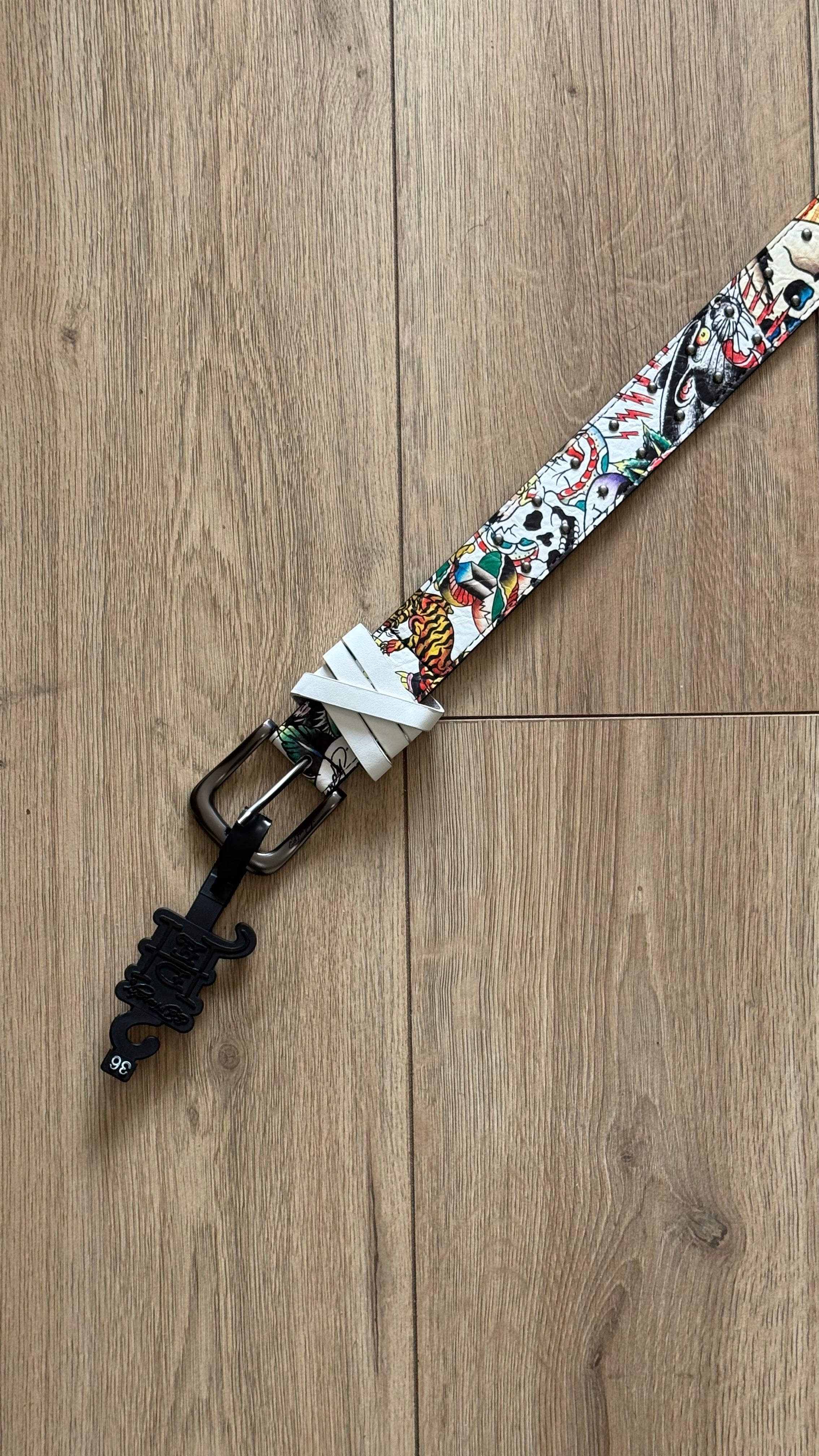 Cinturón Ed Hardy Skull Panther Tattoo White