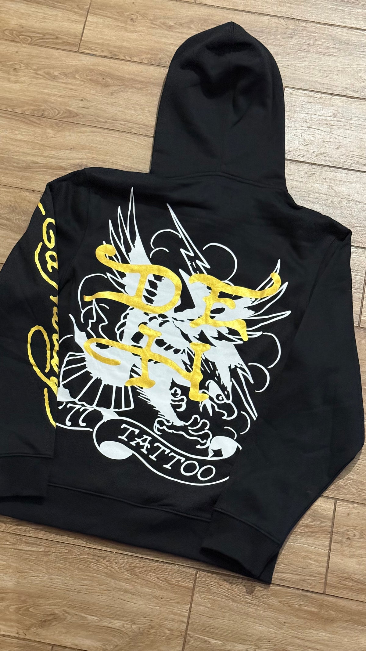 Ed Hardy Flame Skull Graphic Tattoo Black Hoodie