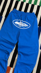 Corteiz Island Puff Print Open Hem Sweatpant Blue