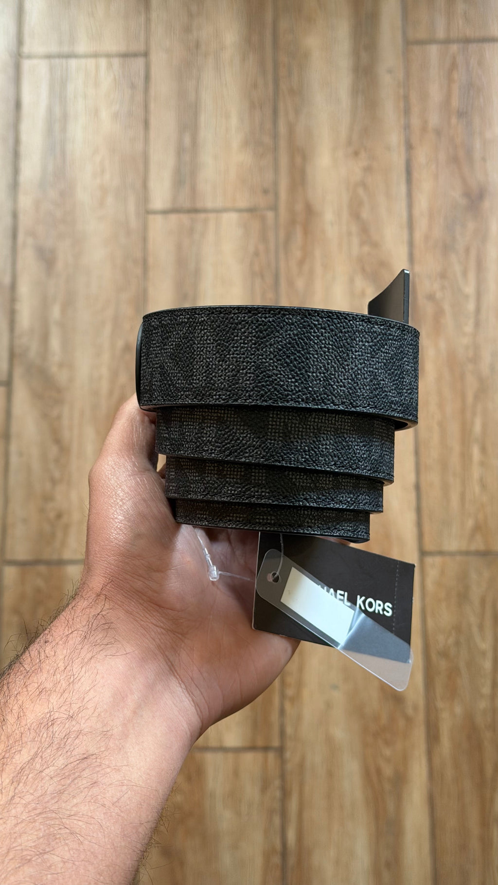 MK Multilogo Black Leather Silver Logo