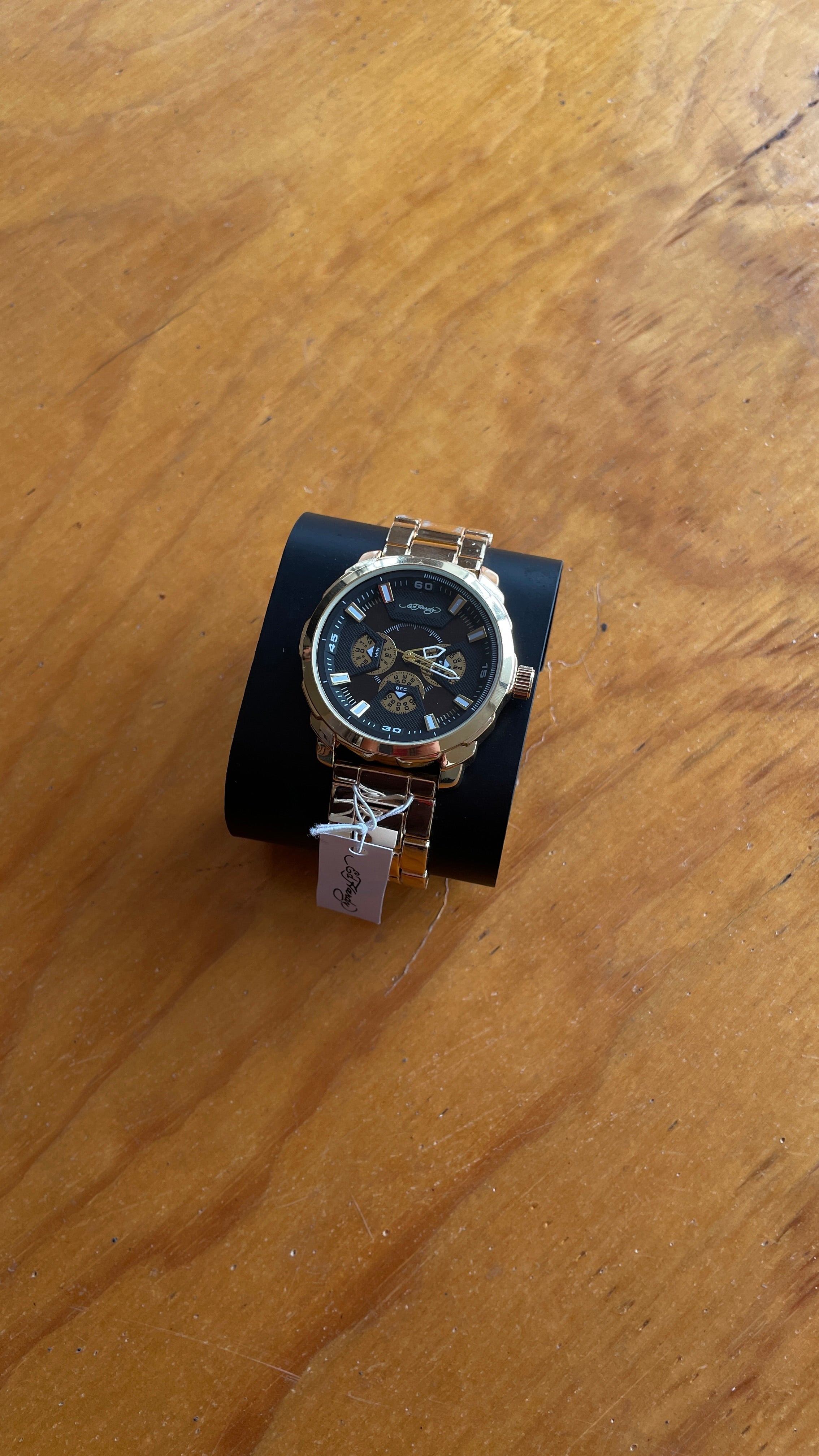 Ed Hardy Watch Shiny Gold Tone Metal Strap