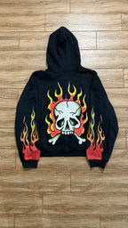 Ed Hardy Flames Skull Black Hoodie Full Zip