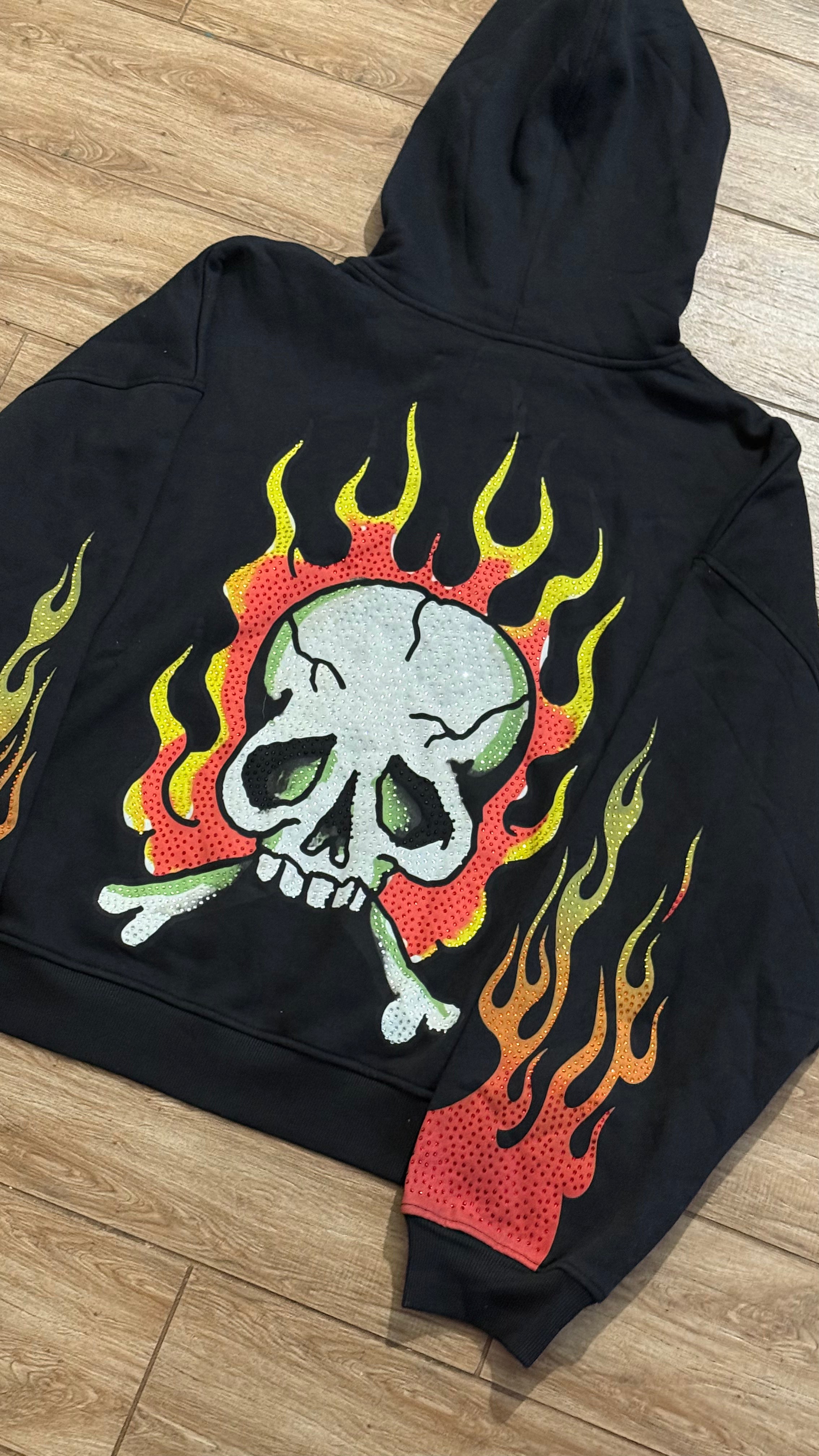 Ed Hardy Flames Skull Black Hoodie Full Zip