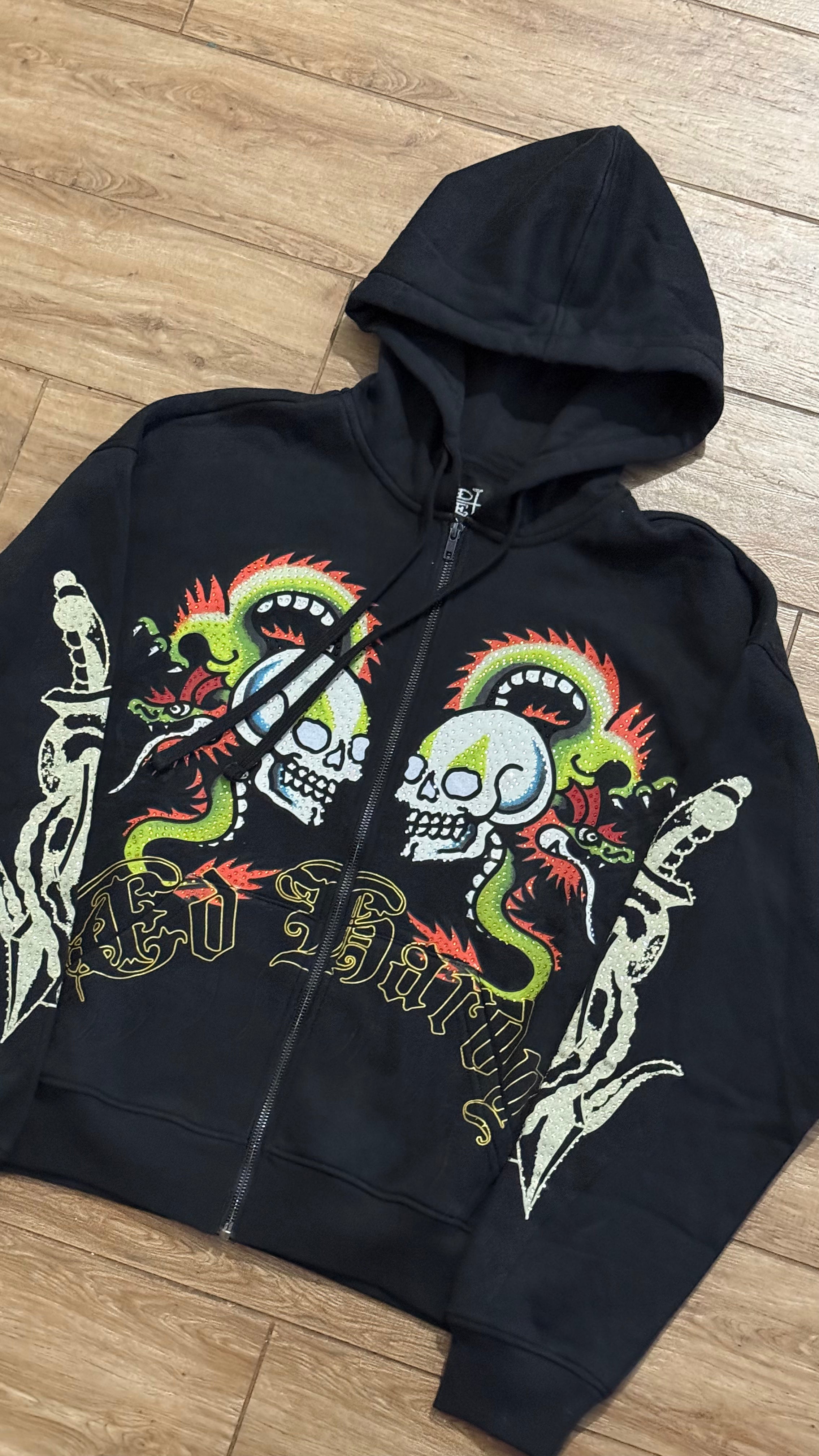 Ed Hardy Snake Skull Black Full Zip