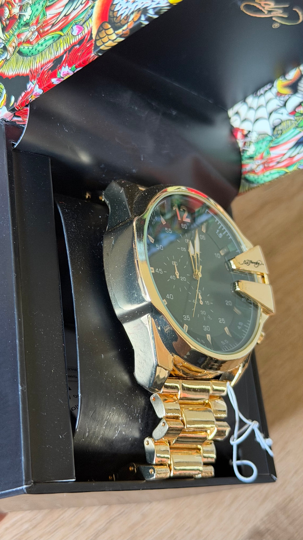 Ed Hardy Gold Chronograph Green Dial Steel Watch