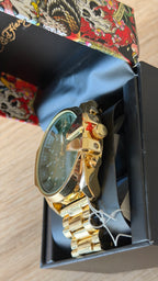 Ed Hardy Gold Chronograph Green Dial Steel Watch