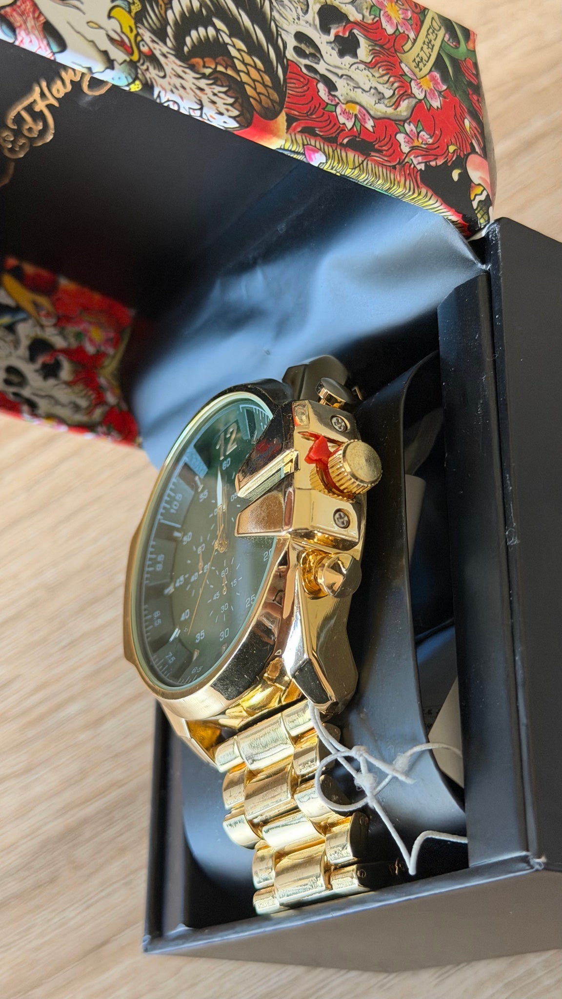 Ed Hardy Gold Chronograph Green Dial Steel Watch