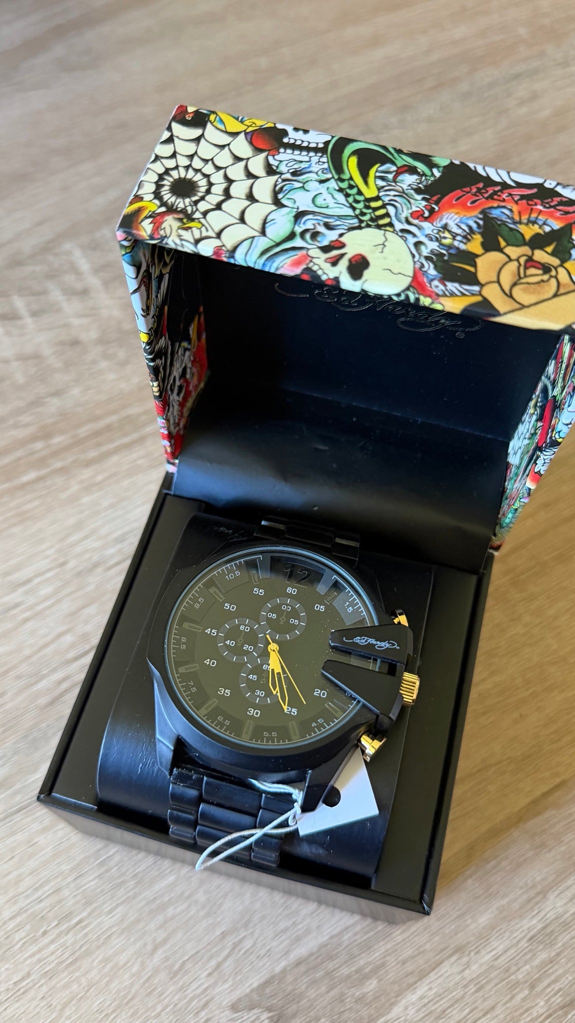 Ed Hardy Black Gold Chronograph Silicone Watch