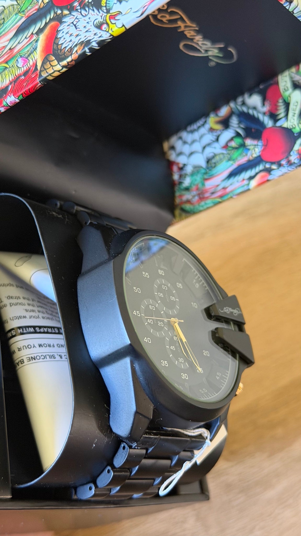 Ed Hardy Black Gold Chronograph Silicone Watch
