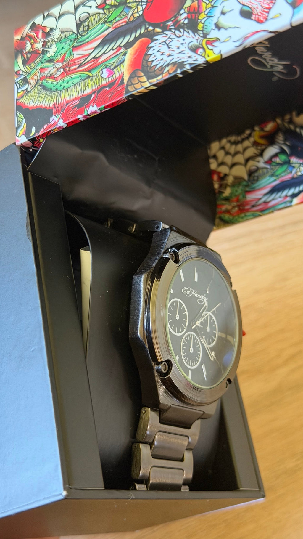 Ed Hardy Gunmetal Chronograph Steel Bracelet Watch