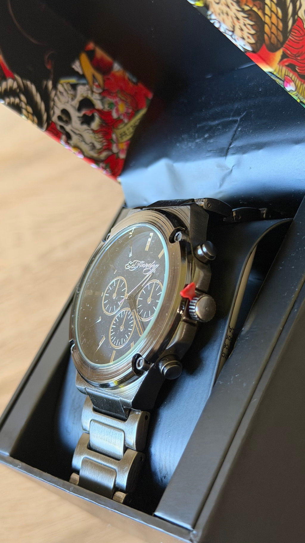 Ed Hardy Gunmetal Chronograph Steel Bracelet Watch