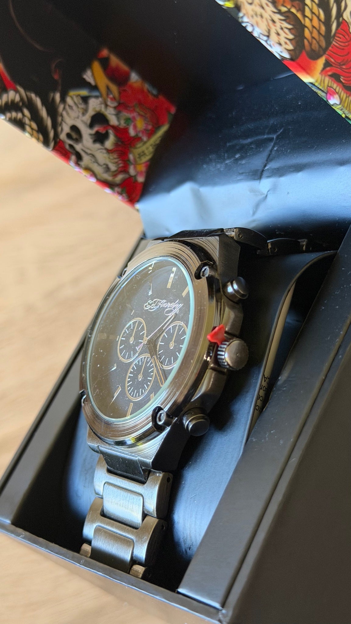 Ed Hardy Gunmetal Chronograph Steel Bracelet Watch