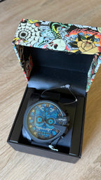 Ed Hardy Blue Skull Black Rubber Watch