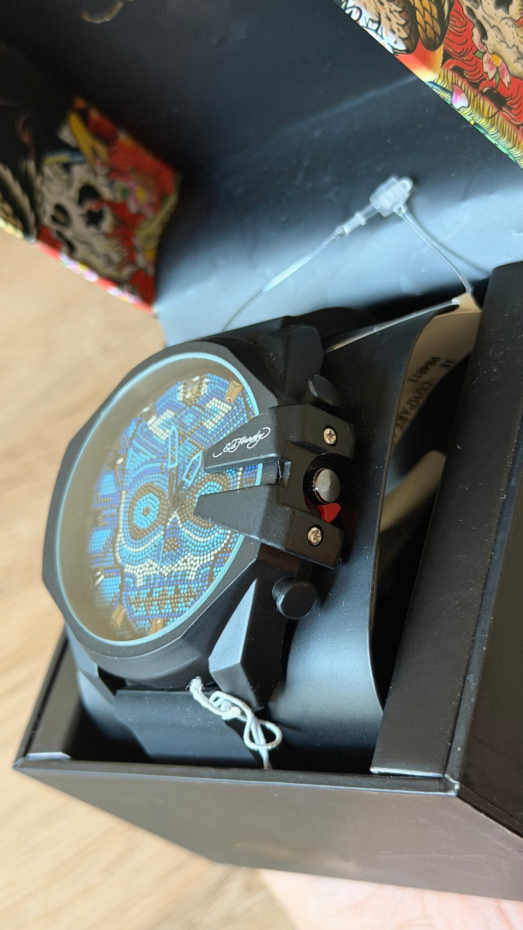 Ed Hardy Blue Skull Black Rubber Watch