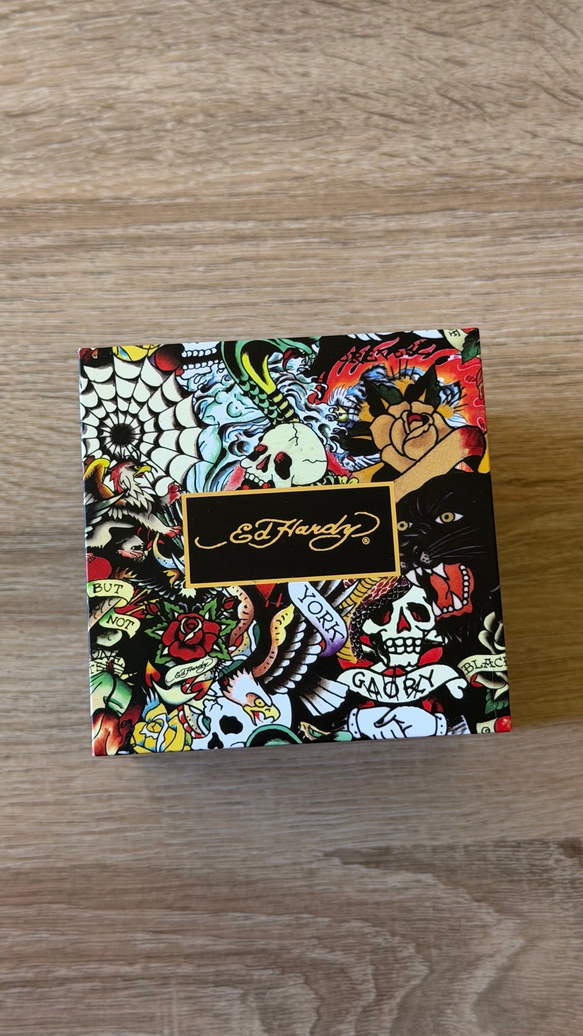 Ed Hardy Gold Skull Rose Print Strap Watch
