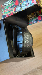 Ed Hardy Black Tonneau Skeleton Rubber Watch