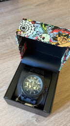 Ed Hardy Black Skeleton Chronograph Silicone Watch
