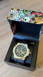 Ed Hardy Silver Octagon Skeleton Rubber Watch