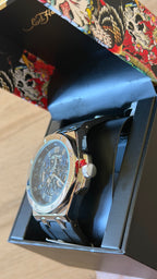 Ed Hardy Silver Octagon Skeleton Rubber Watch